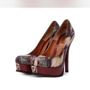 Fendi Women's Red and Black Patterned Heels